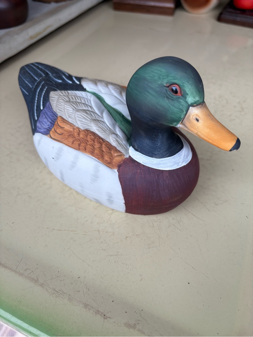 Vintage hand -Painted Mallard Duck Figurine - Green and Brown